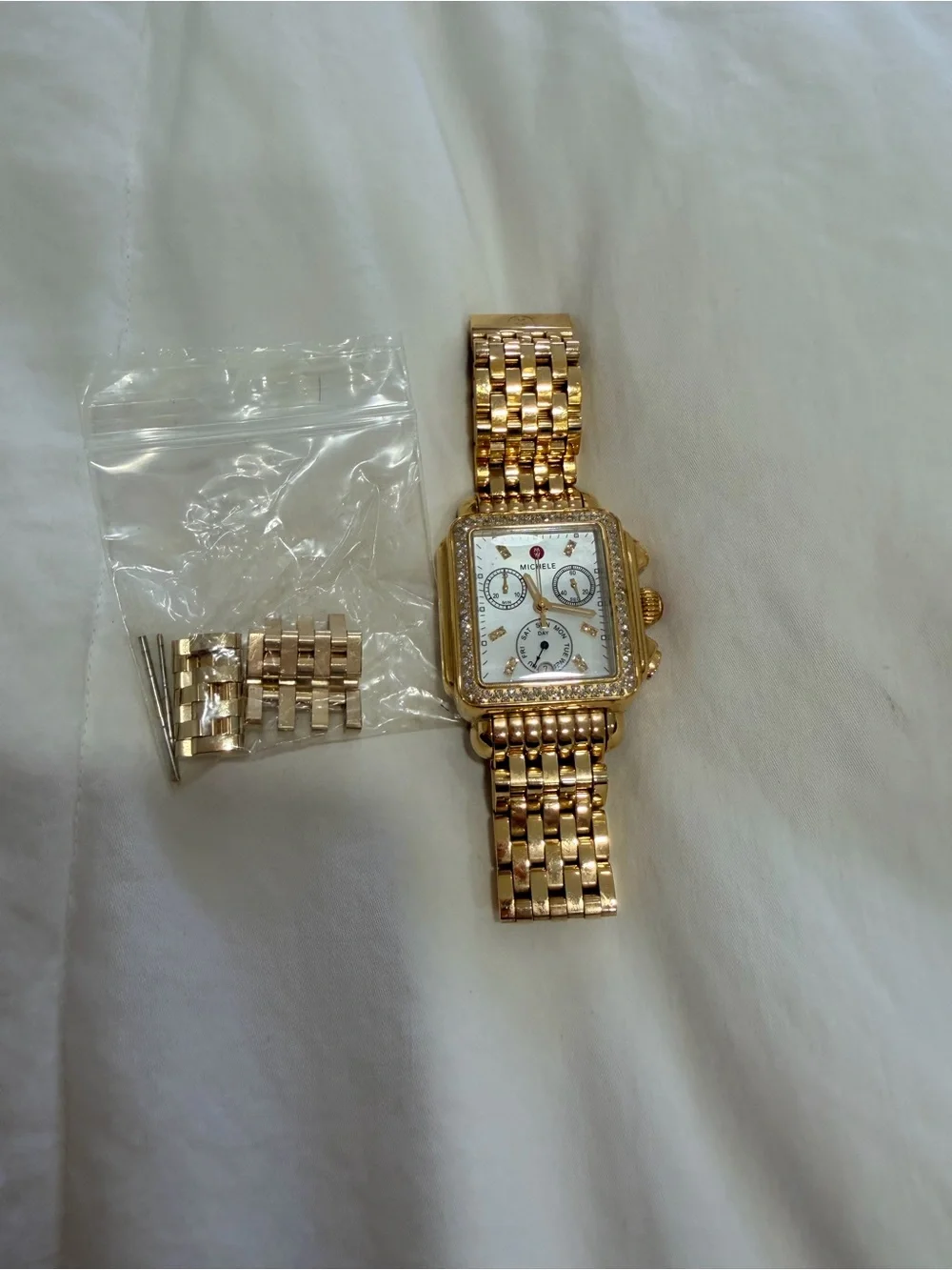 Michele Gold-Tone Diamond Accent Chronograph Bracelet Watch - Picture 6 of 14